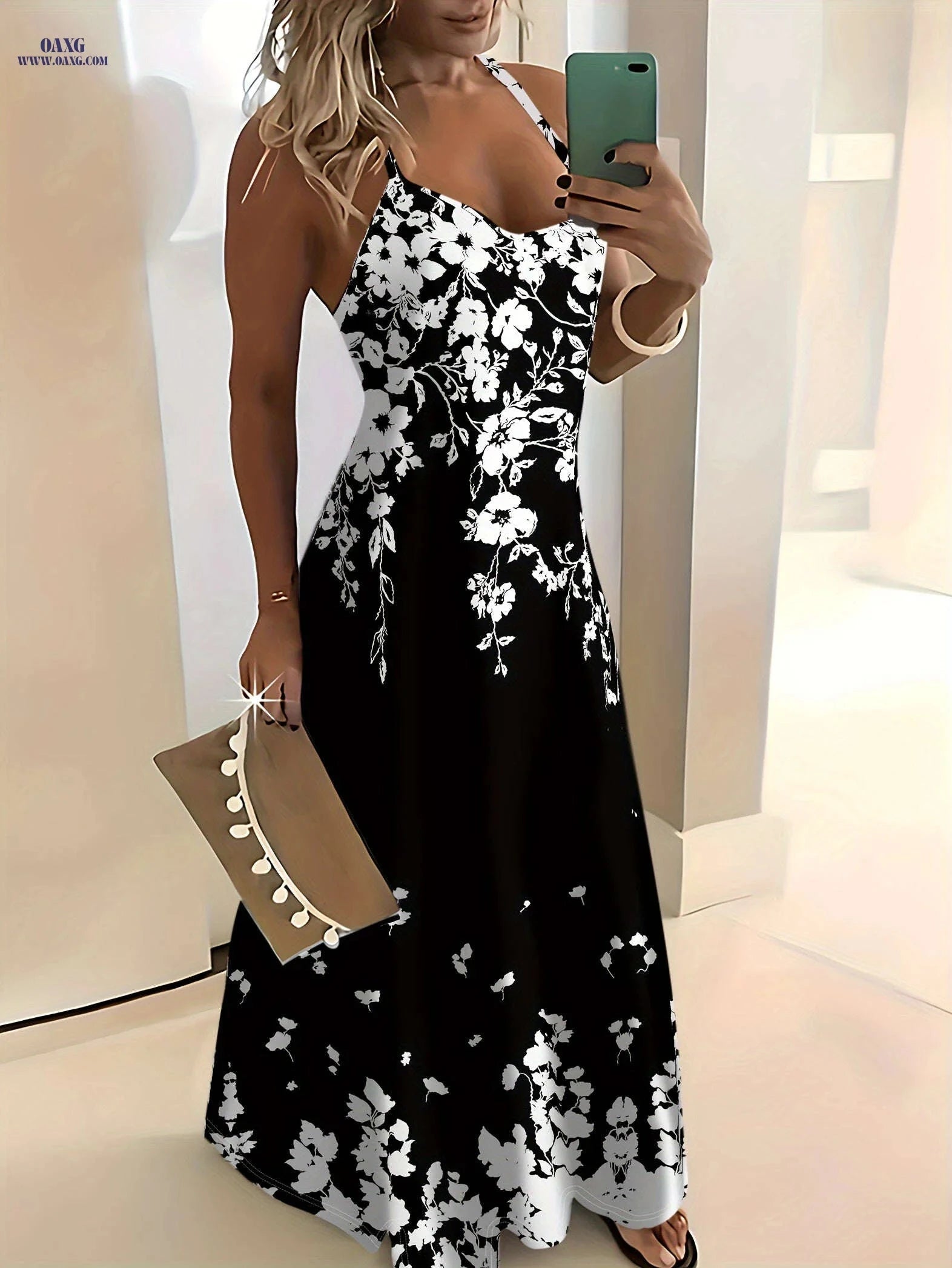 Vacation Direction Floral Slip Dress - Summer Lightweight Style   OAXG Black / S