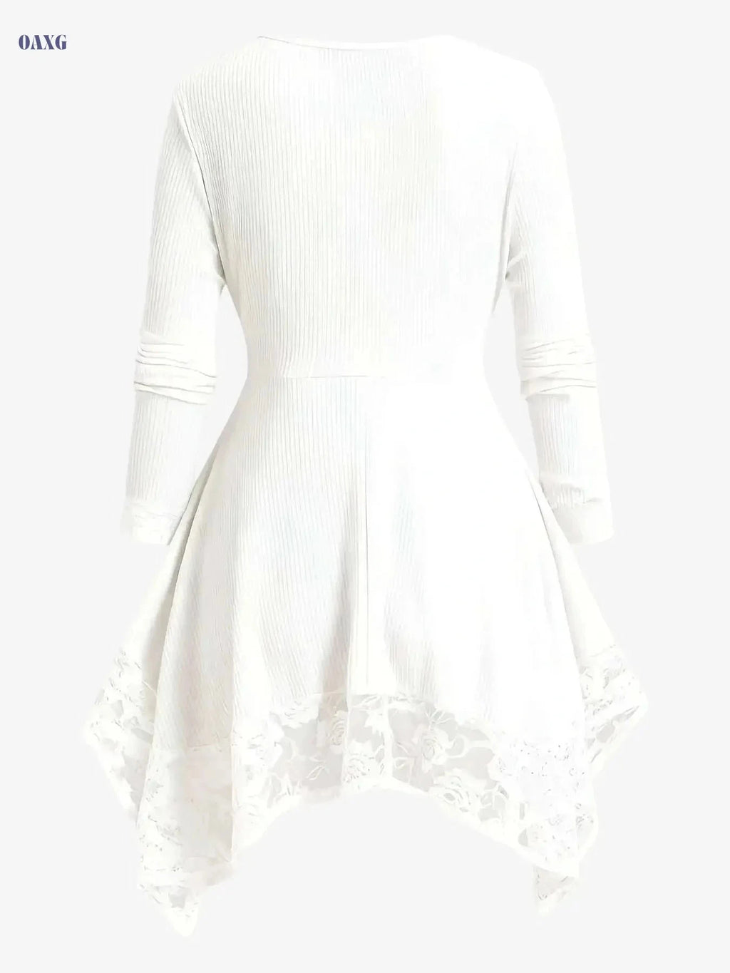 Vacation-Ready Women's Lace Hem T-Shirt - Solid Color, Irregular Design   OAXG 