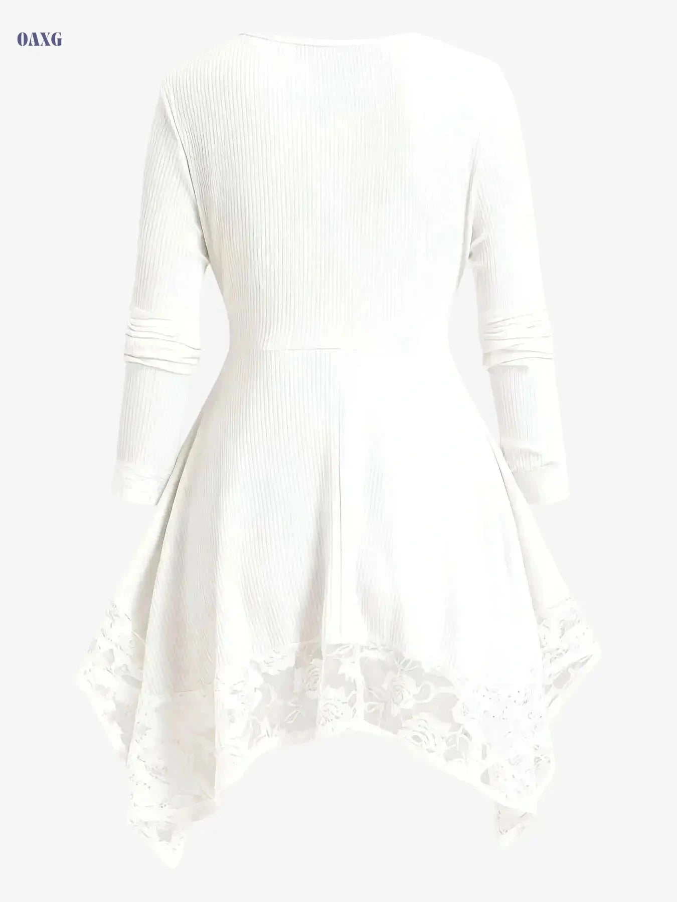 Vacation-Ready Women's Lace Hem T-Shirt - Solid Color, Irregular Design   OAXG 