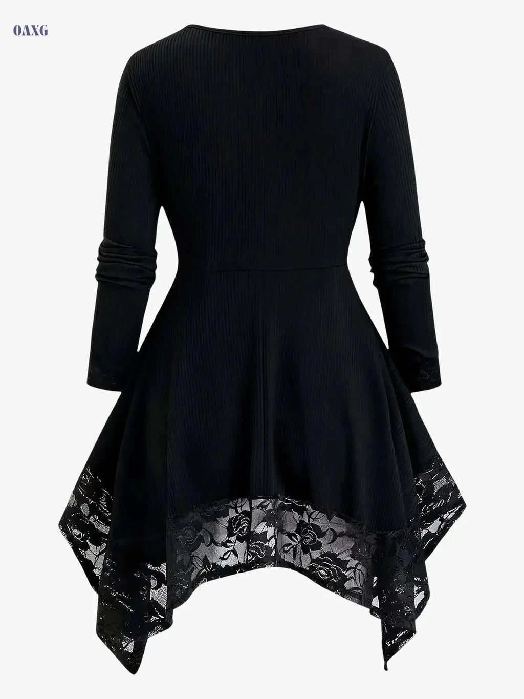 Vacation-Ready Women's Lace Hem T-Shirt - Solid Color, Irregular Design   OAXG 