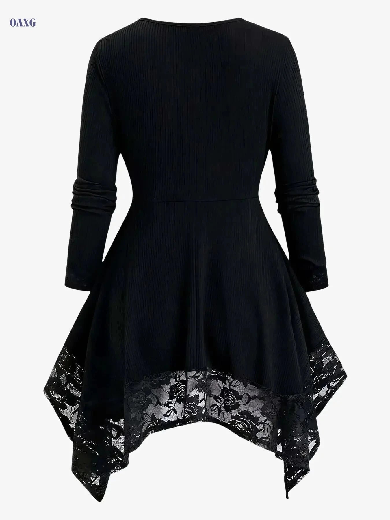 Vacation-Ready Women's Lace Hem T-Shirt - Solid Color, Irregular Design   OAXG 