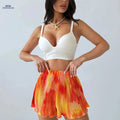 Vacation Style Orange Pleated Print Shorts - Casual Regular Fit   OAXG 