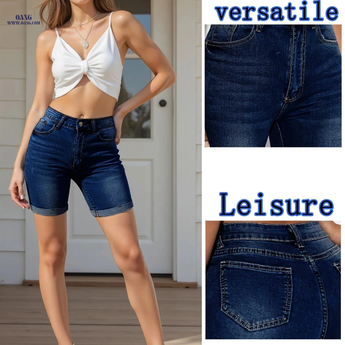 Versatile High-Stretch Denim Shorts - Slim-Fitting for Casual Wear   OAXG 