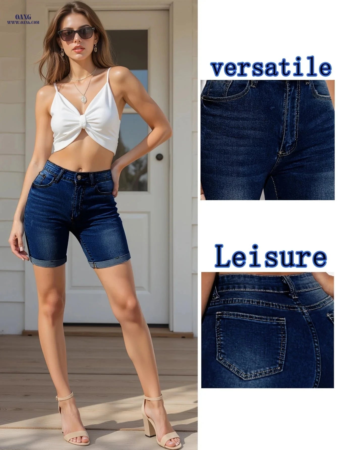 Versatile High-Stretch Denim Shorts - Slim-Fitting for Casual Wear   OAXG 