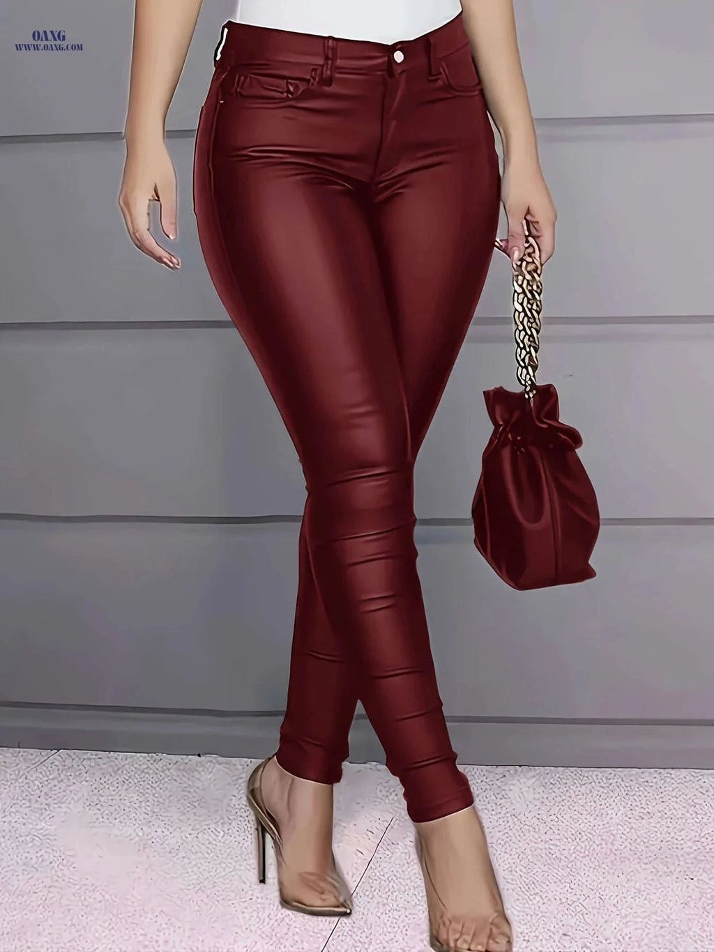 Versatile High-Stretch Slim-Fit Skinny Pants - All-Season Denim   OAXG Deep Red / XS