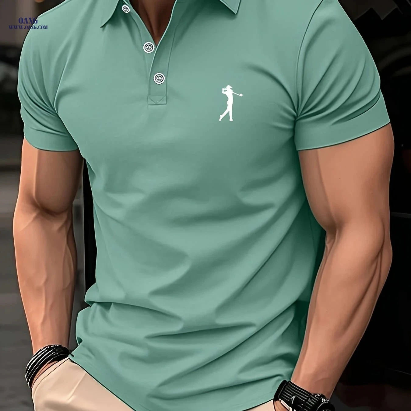 Versatile Men's Polo Shirt - Casual Sports & Golf Print Design   OAXG 