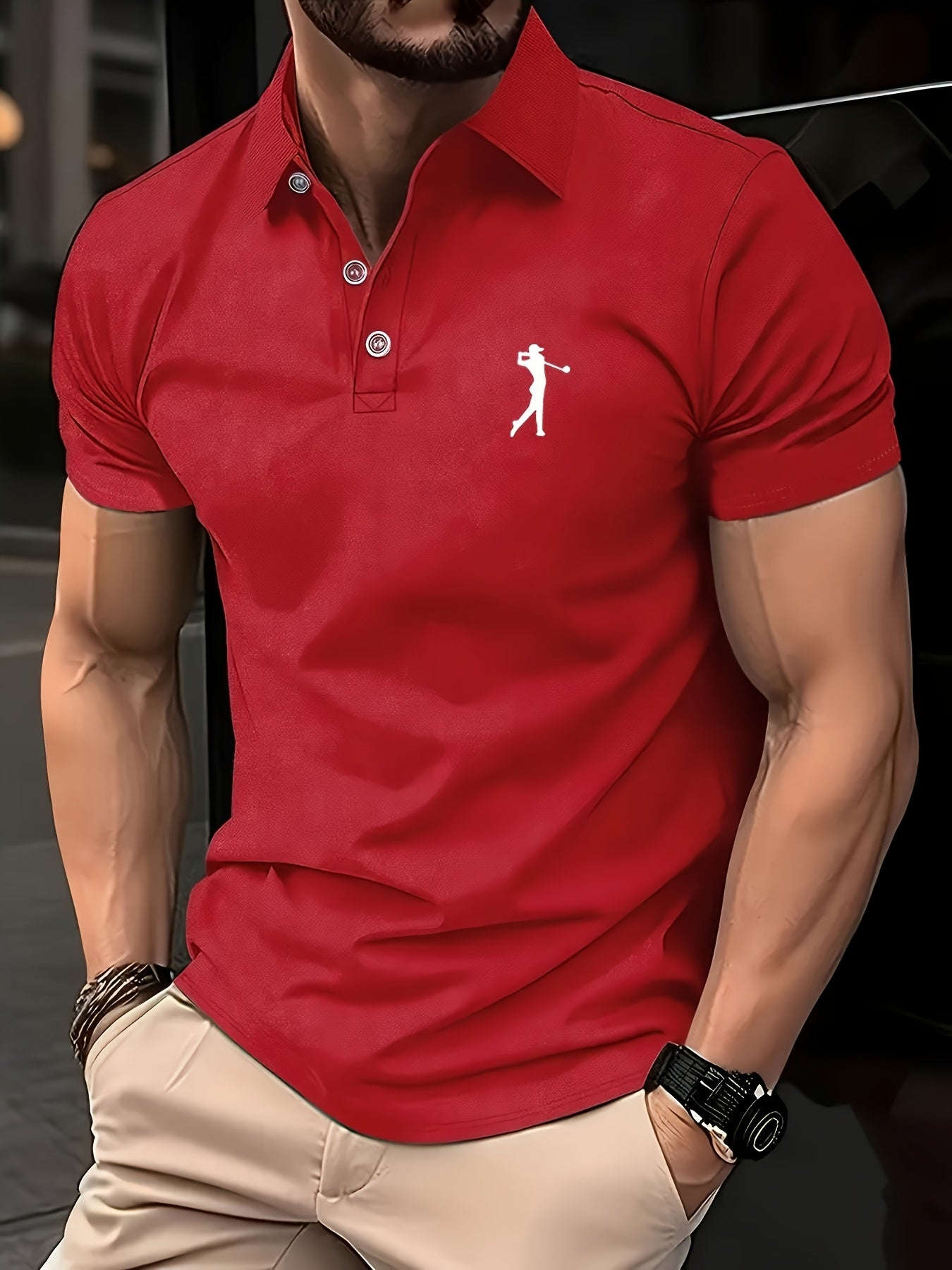 Versatile Men's Polo Shirt - Casual Sports & Golf Print Design   OAXG 