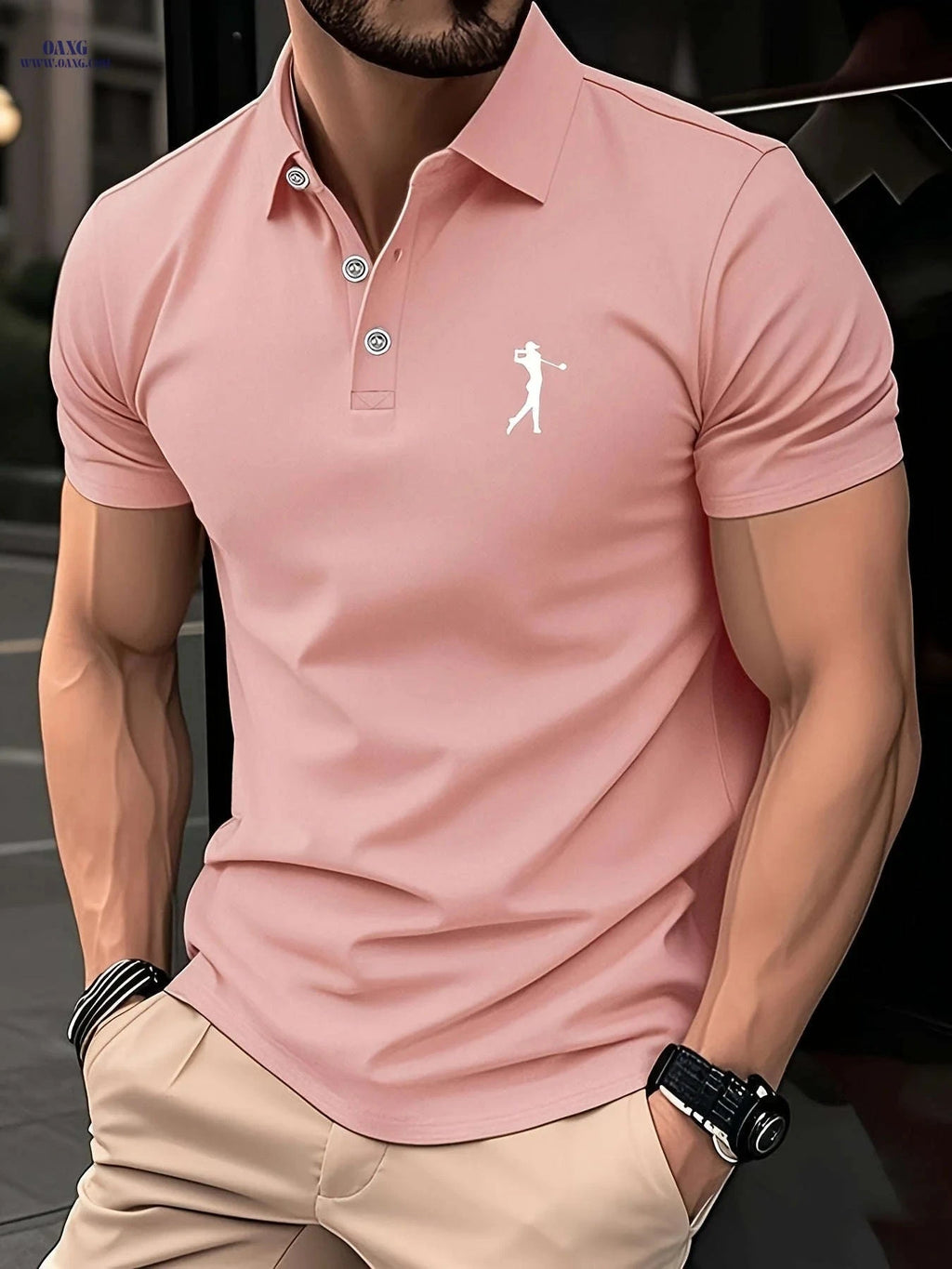 Versatile Men's Polo Shirt - Casual Sports & Golf Print Design   OAXG Sky Blue / FR S