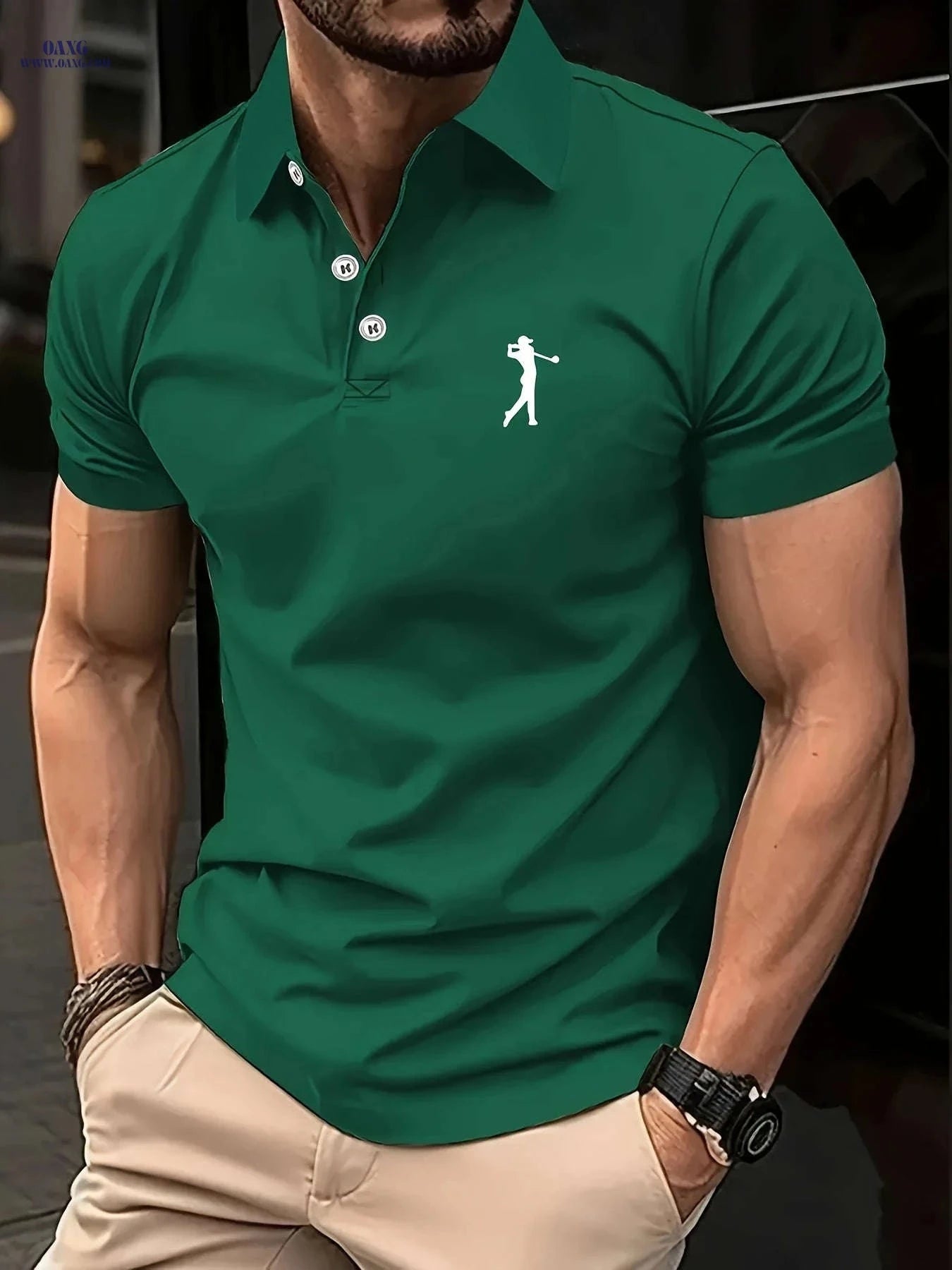 Versatile Men's Polo Shirt - Casual Sports & Golf Print Design   OAXG Sky Blue / FR S