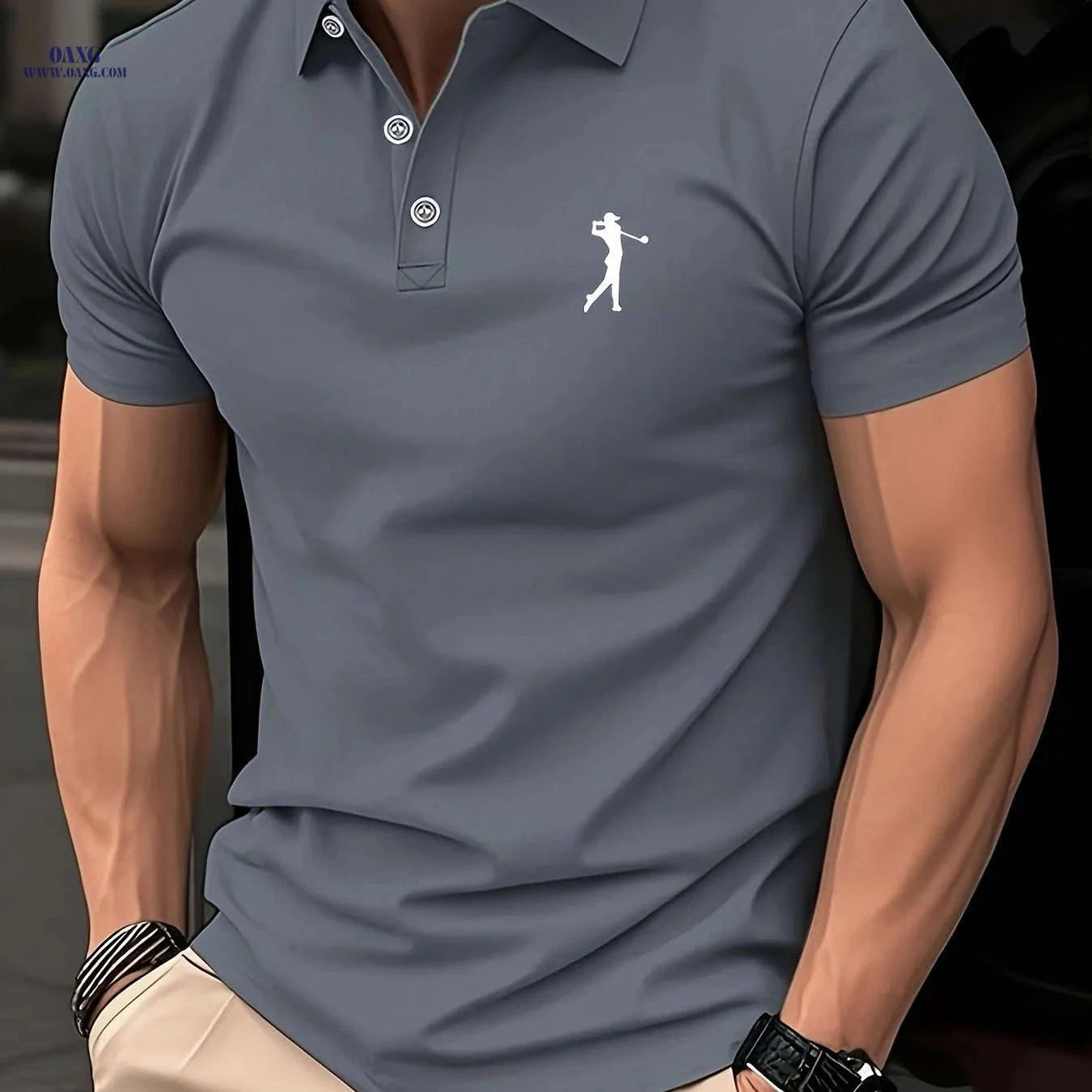 Versatile Men's Polo Shirt - Casual Sports & Golf Print Design   OAXG Sky Blue / FR S