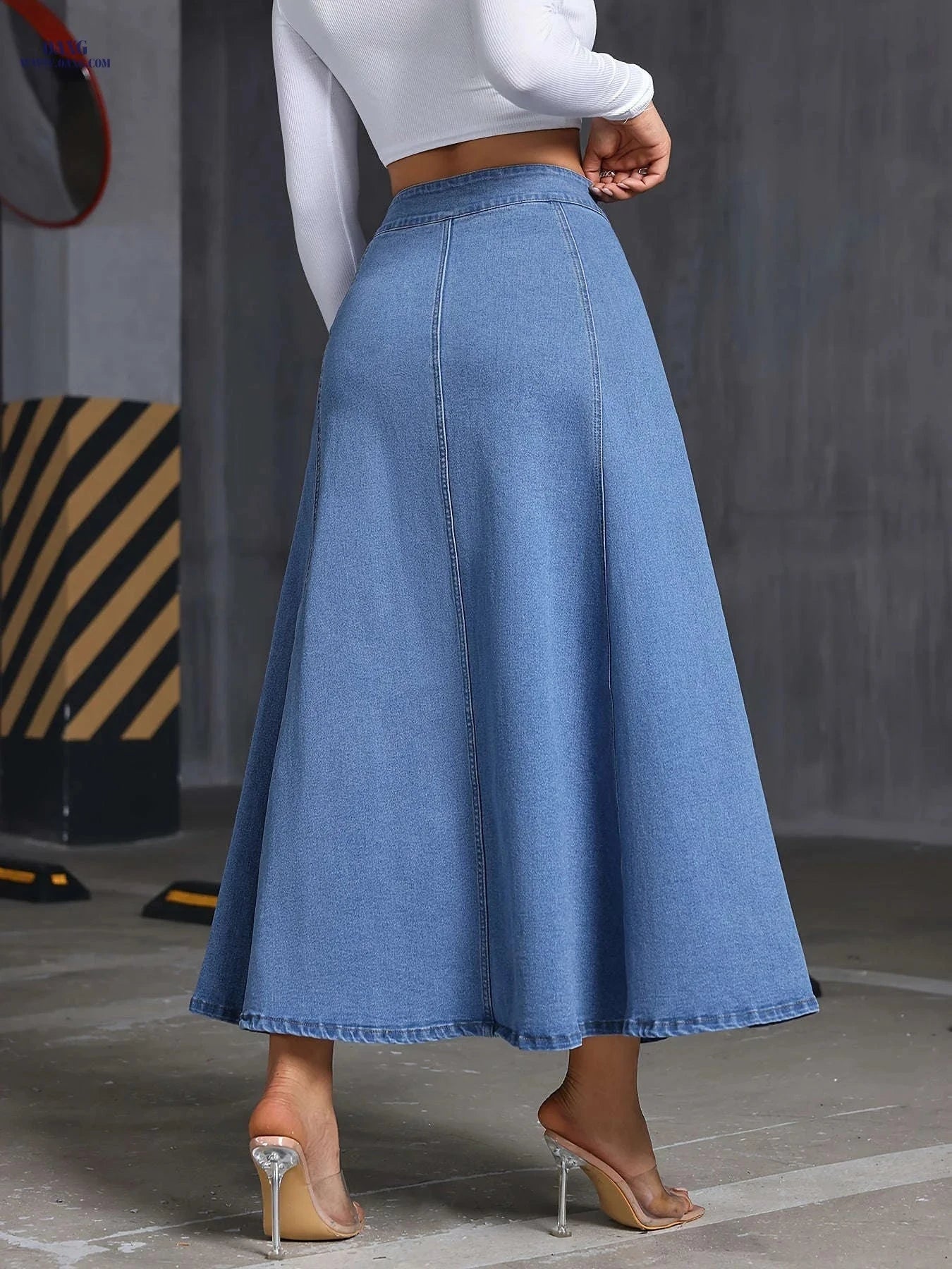Versatile Women's Denim Skirt - Comfortable Midi Style with Button Design   OAXG Medium Blue / S