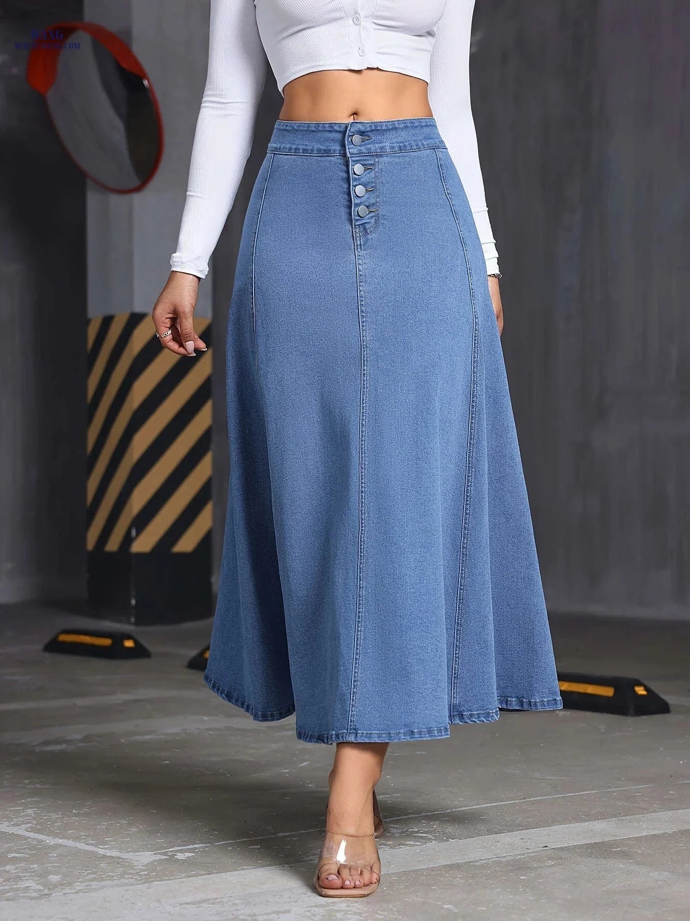 Versatile Women's Denim Skirt - Comfortable Midi Style with Button Design   OAXG Medium Blue / S