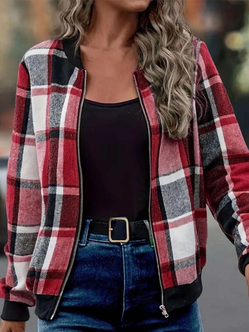 Veste Automne/Hiver à Carreaux - Veste Baseball Femme Zippée   OAXG crimson / S