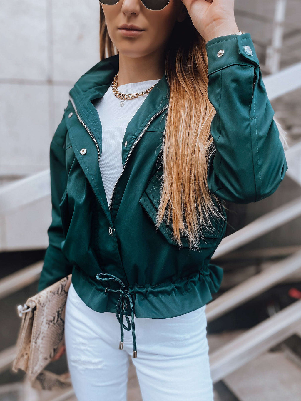 Veste Bomber Oversize Femme - Streetwear Légère avec Poches et Zip   OAXG Green / XL
