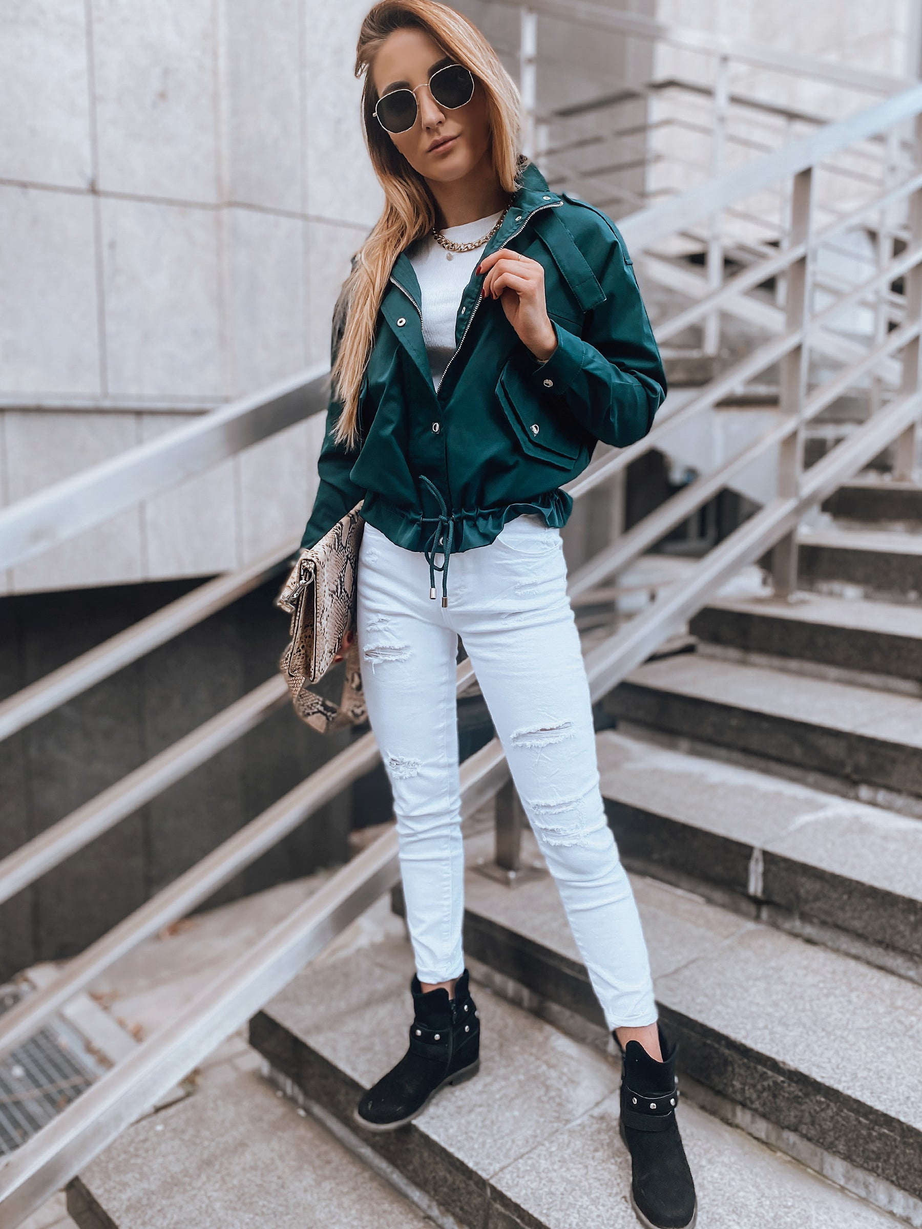 Veste Bomber Oversize Femme - Streetwear Légère avec Poches et Zip   OAXG Green / XL