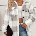Veste d'Hiver Douillette Checkered - Élasticité Haute, Lavable en Machine   OAXG Granny Gray / S