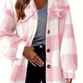 Veste Femme Plaid Doublée Sherpa - Chic, Poches et Confortable   OAXG Pink Color / S