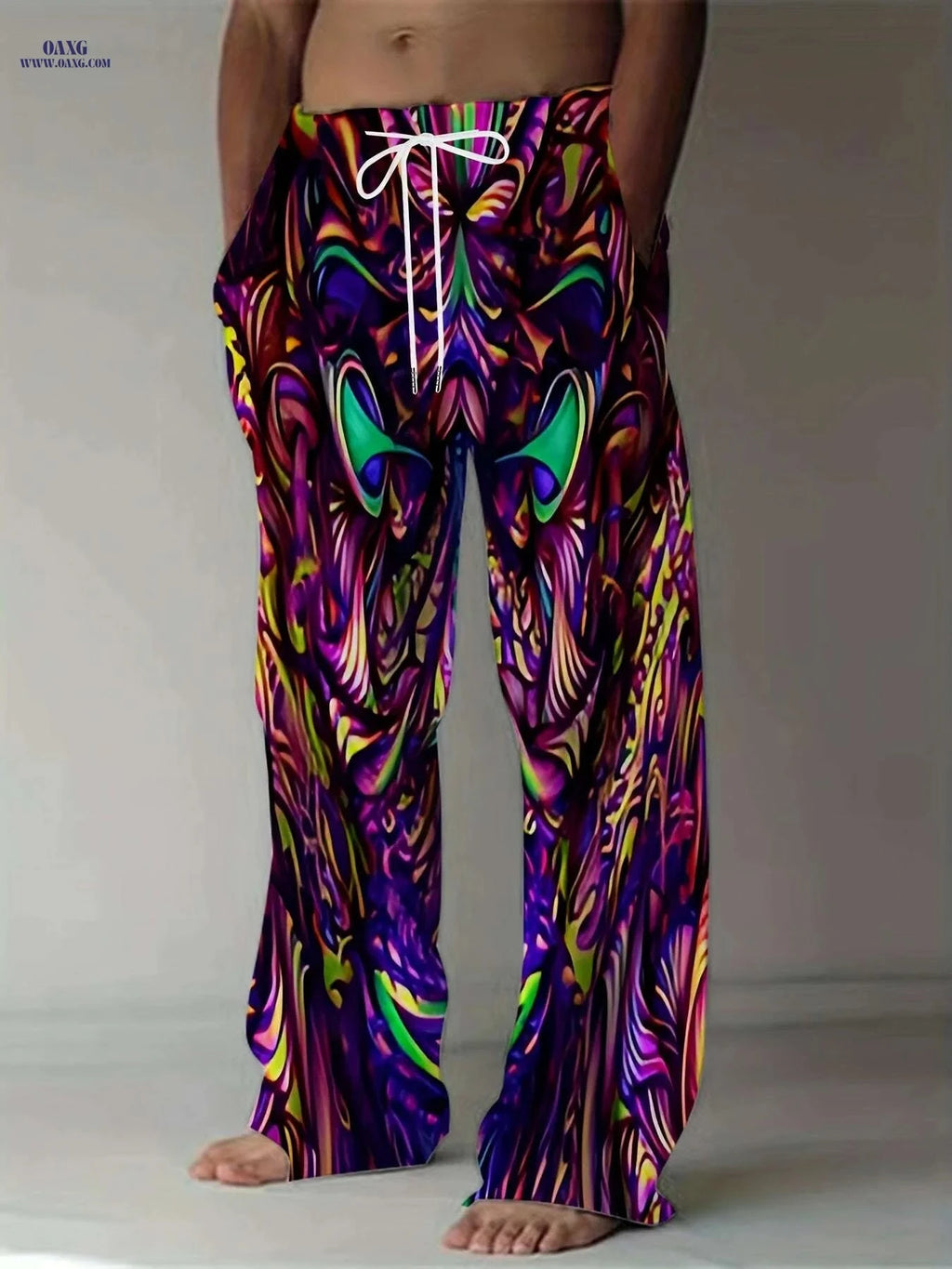 Vibrant Abstract 3D Print Pants - Loose Fit, Lightweight for Beach   OAXG 