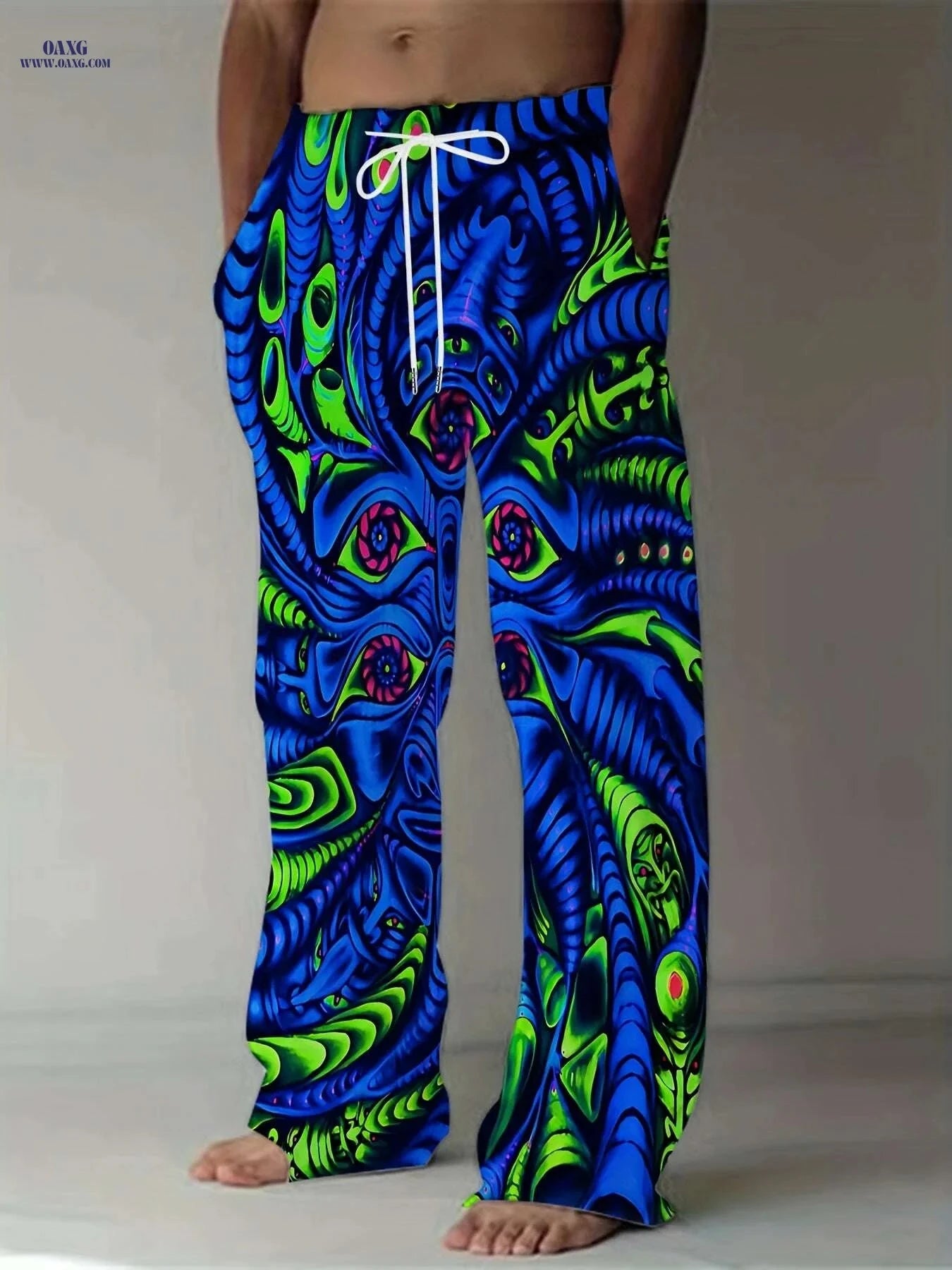 Vibrant Abstract 3D Print Pants - Loose Fit, Lightweight for Beach   OAXG 