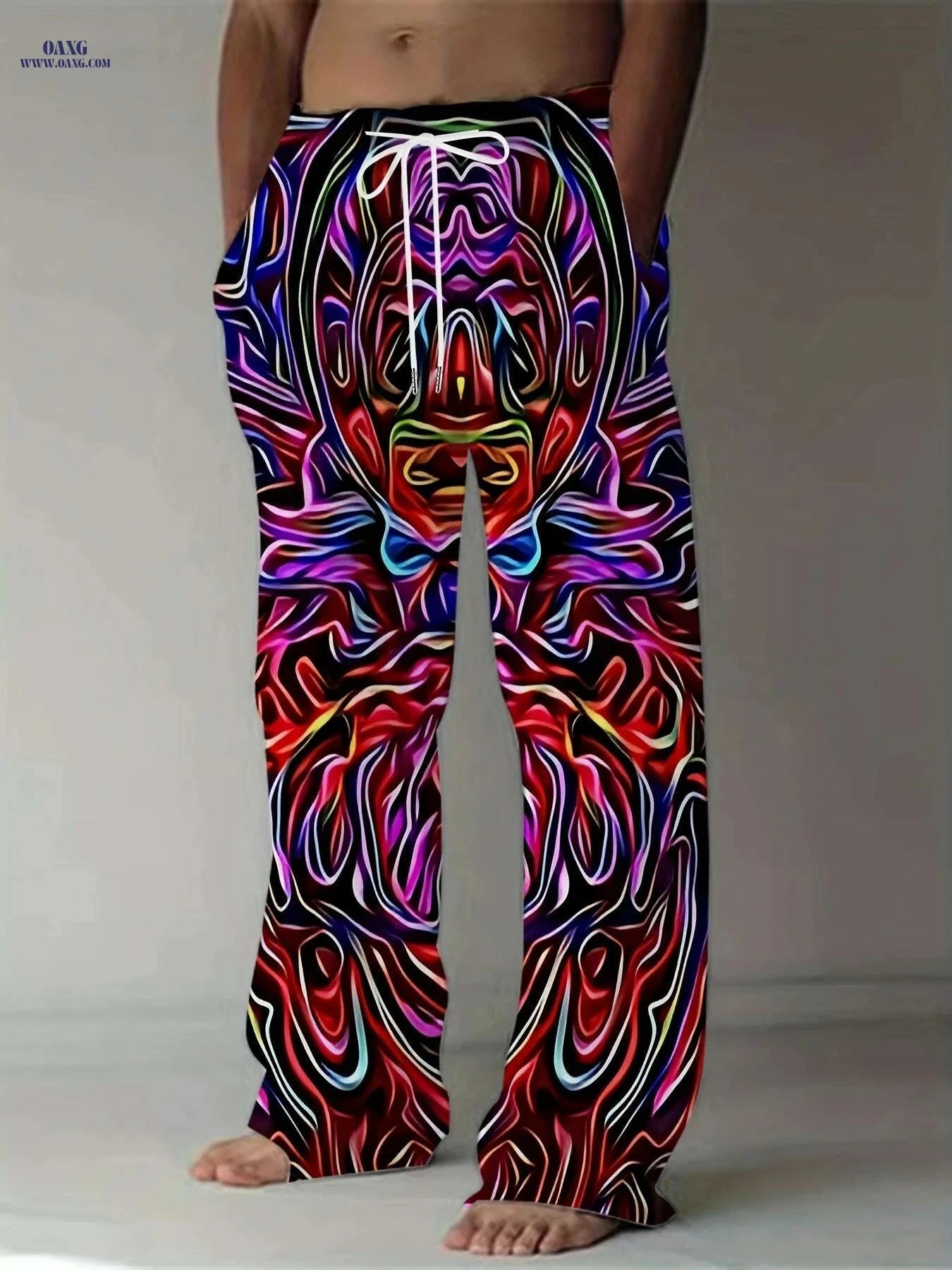 Vibrant Abstract 3D Print Pants - Loose Fit, Lightweight for Beach   OAXG Mixed Color / M