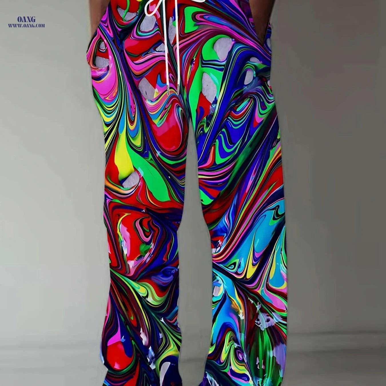 Vibrant Abstract 3D Print Pants - Loose Fit, Lightweight for Beach   OAXG Mixed Color / M