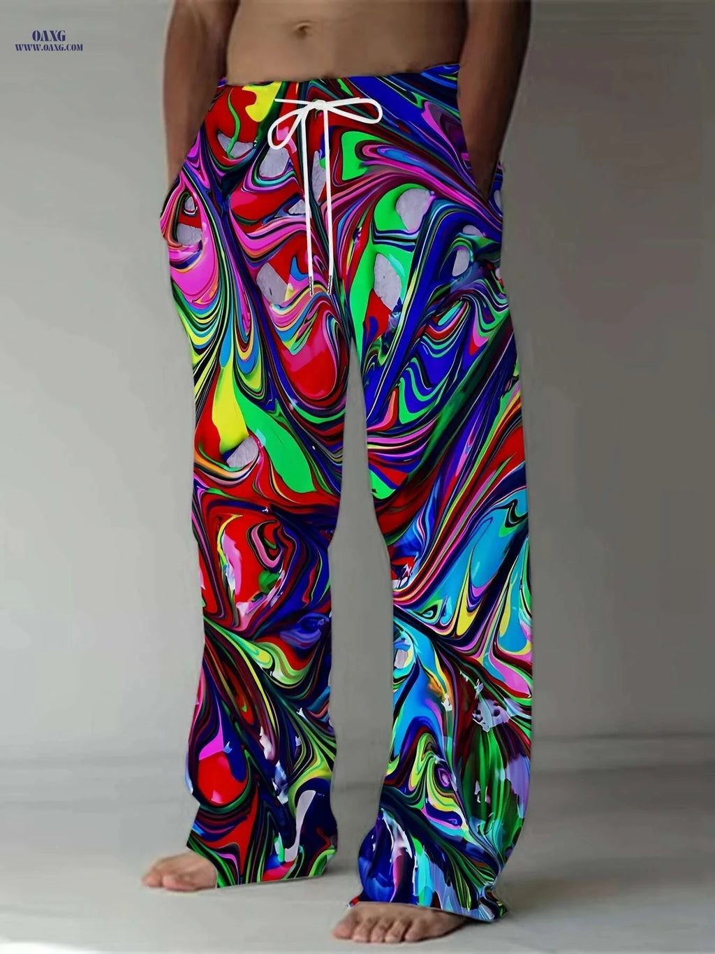 Vibrant Abstract 3D Print Pants - Loose Fit, Lightweight for Beach   OAXG Mixed Color / M