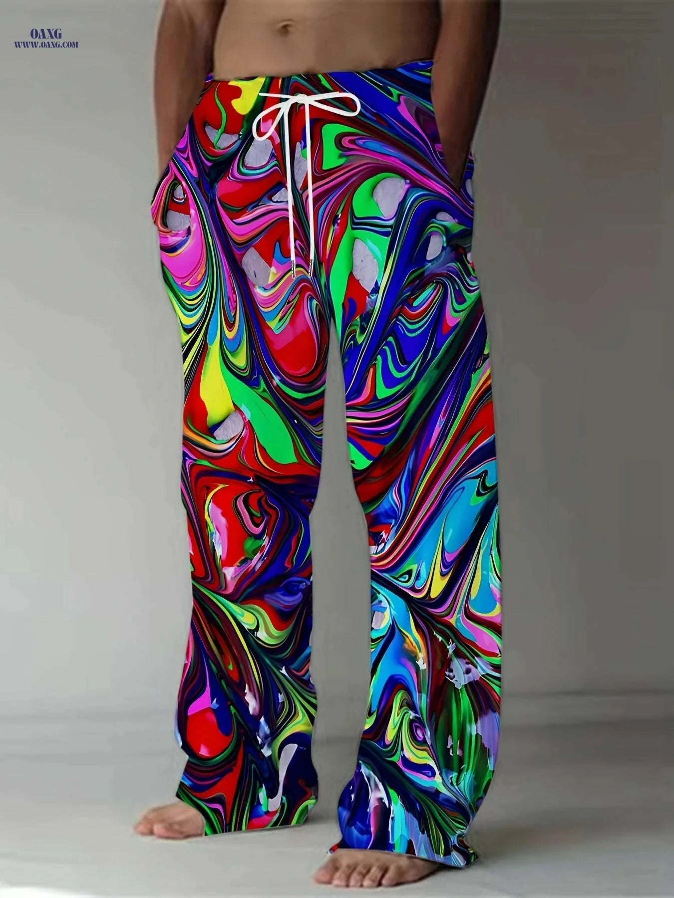 Vibrant Abstract 3D Print Pants - Loose Fit, Lightweight for Beach   OAXG Mixed Color / M