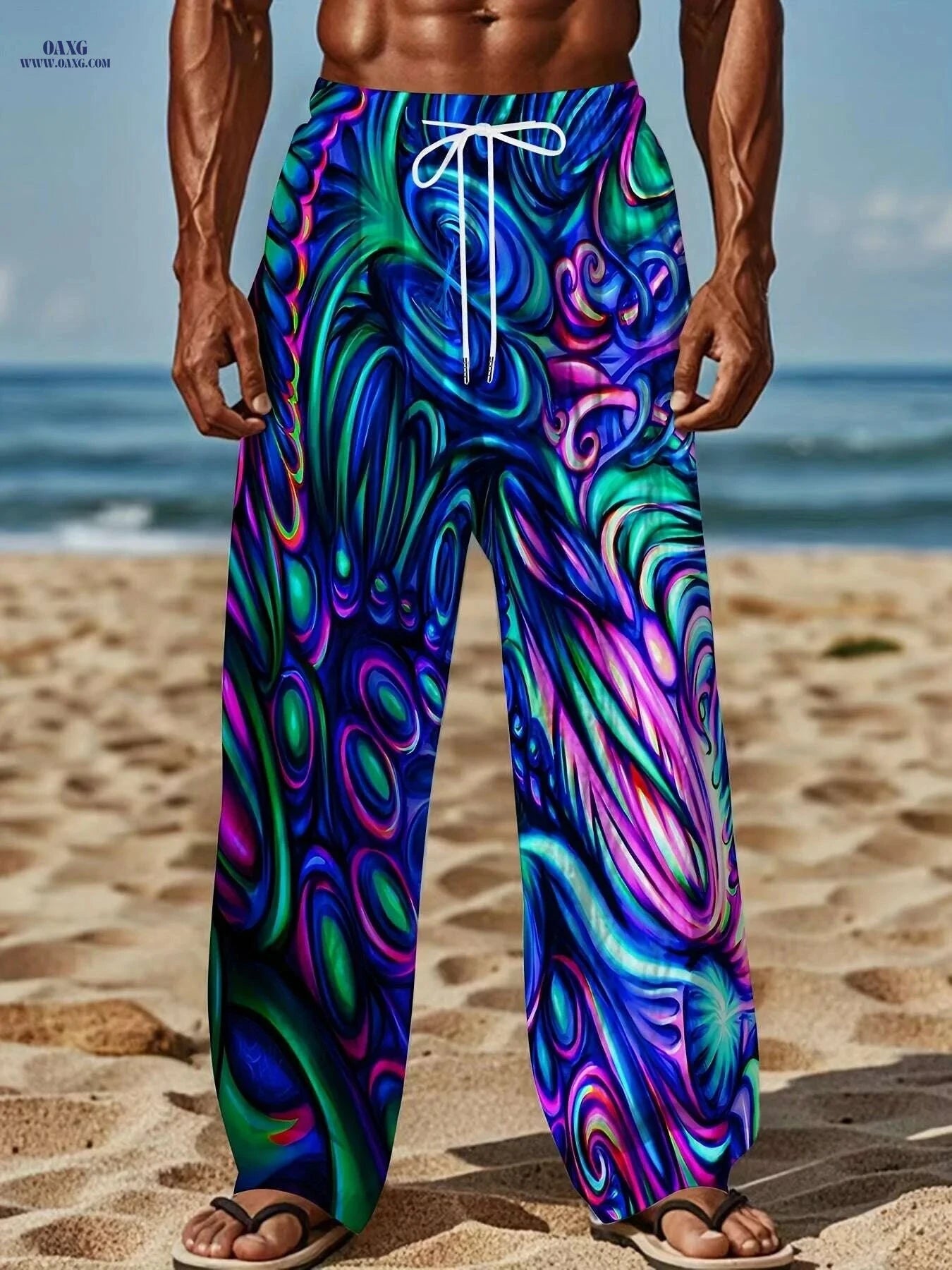 Vibrant Abstract 3D Print Pants - Loose Fit, Lightweight for Beach   OAXG Mixed Color / M