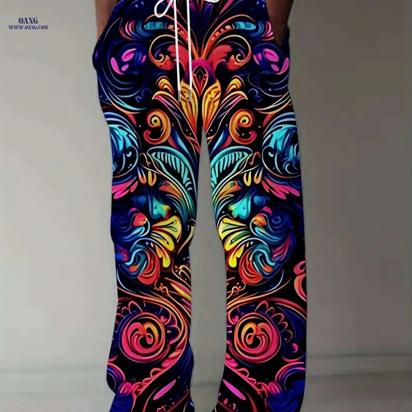 Vibrant Abstract 3D Print Pants - Loose Fit, Lightweight for Beach   OAXG 