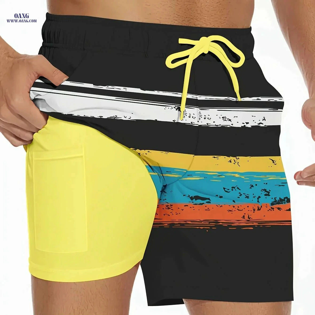 Vibrant Beach Shorts - Lightweight Polyester, Casual Double-Layer Design   OAXG 