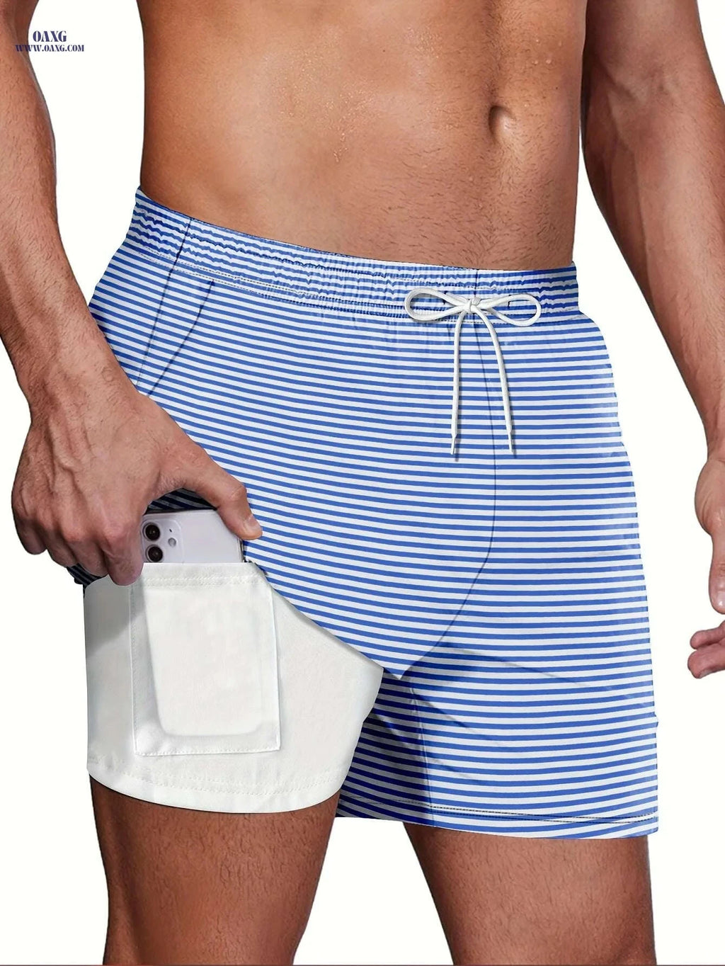 Vibrant Beach Shorts - Lightweight Polyester, Casual Double-Layer Design   OAXG 
