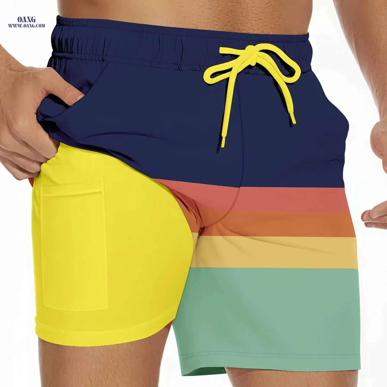 Vibrant Beach Shorts - Lightweight Polyester, Casual Double-Layer Design   OAXG Mixed Color / S