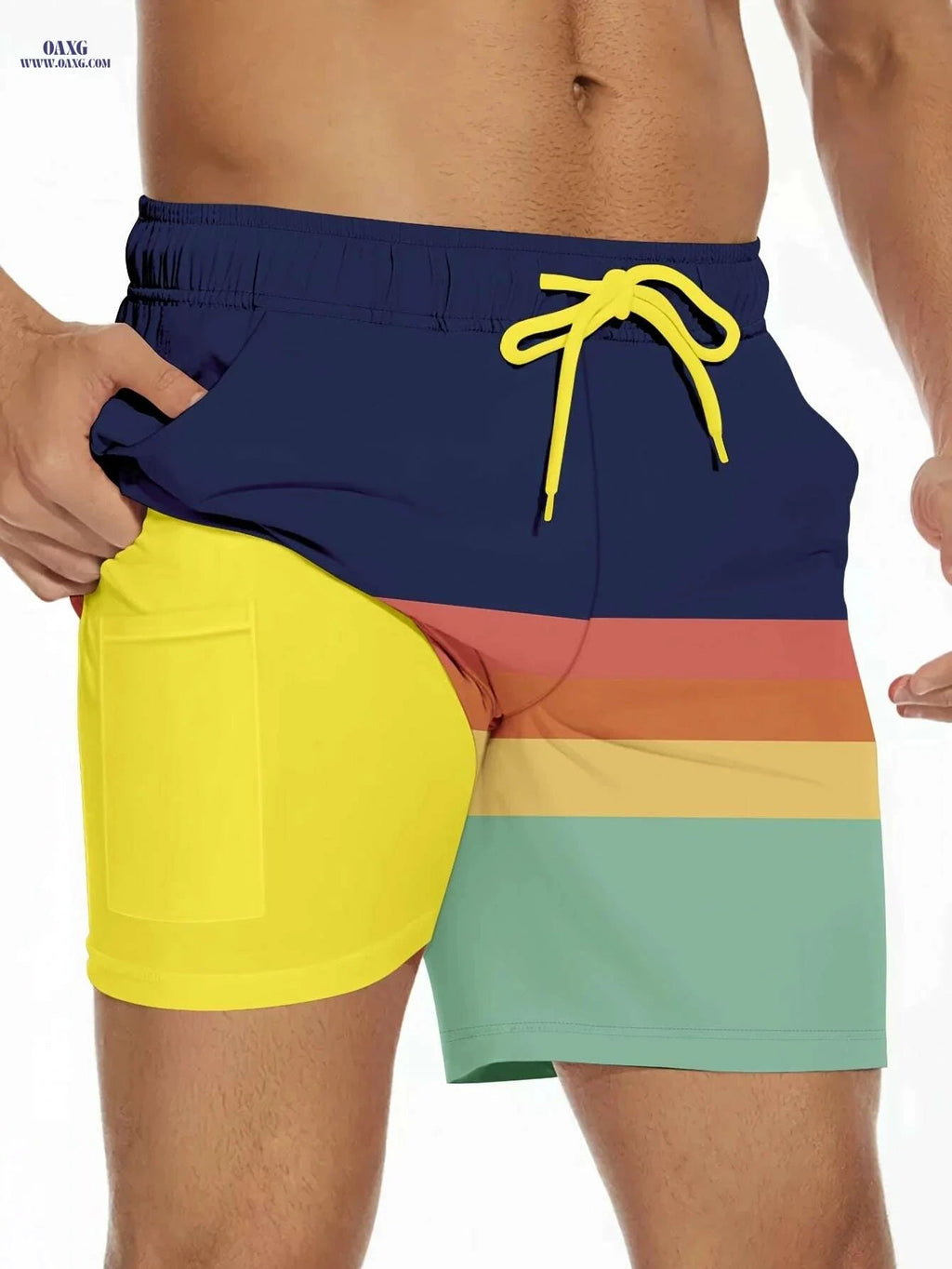 Vibrant Beach Shorts - Lightweight Polyester, Casual Double-Layer Design   OAXG Mixed Color / S