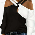Vibrant Color Block Crisscross T-Shirt - Women's Cold Shoulder Tee   OAXG 
