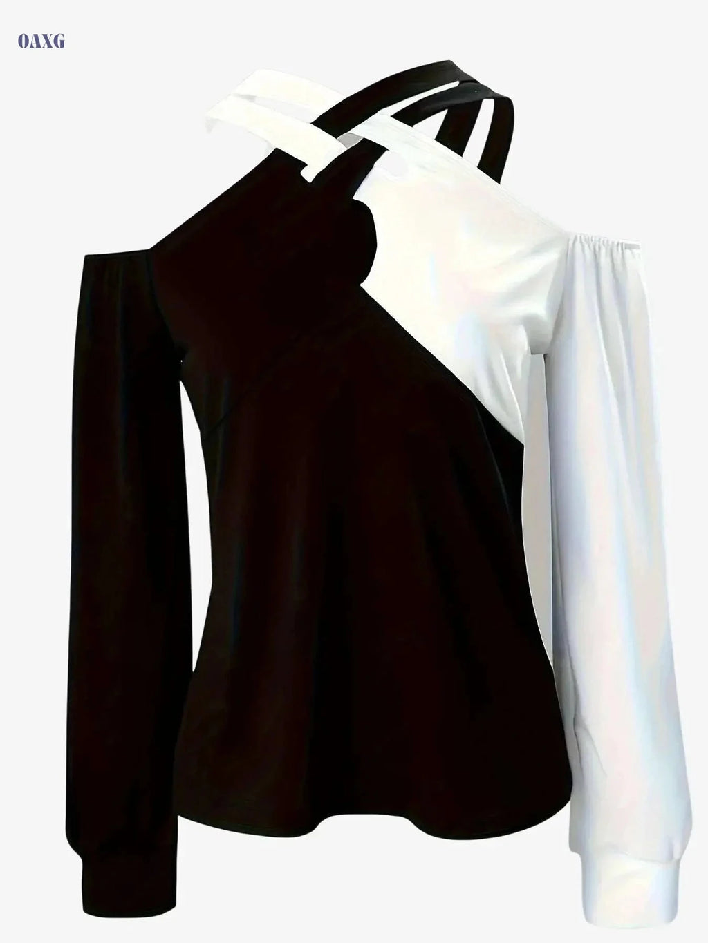 Vibrant Color Block Crisscross T-Shirt - Women's Cold Shoulder Tee   OAXG Black / S