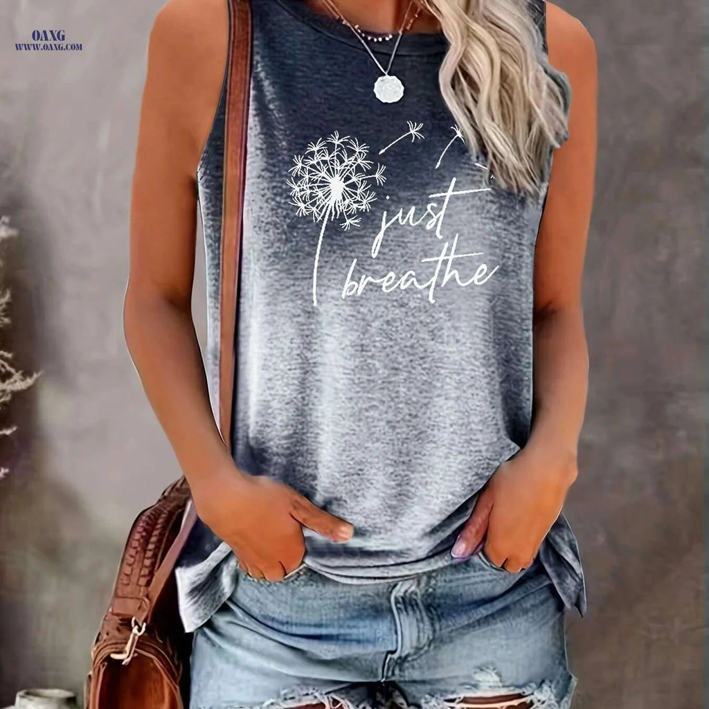 Vibrant Dandelion Print Tank Top - Soft, Breathable, Casual Style   OAXG 