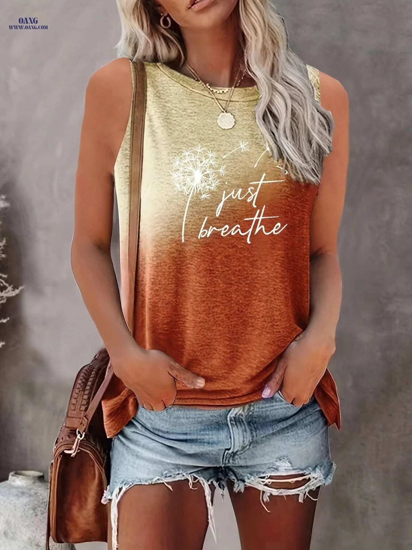 Vibrant Dandelion Print Tank Top - Soft, Breathable, Casual Style   OAXG grey / S