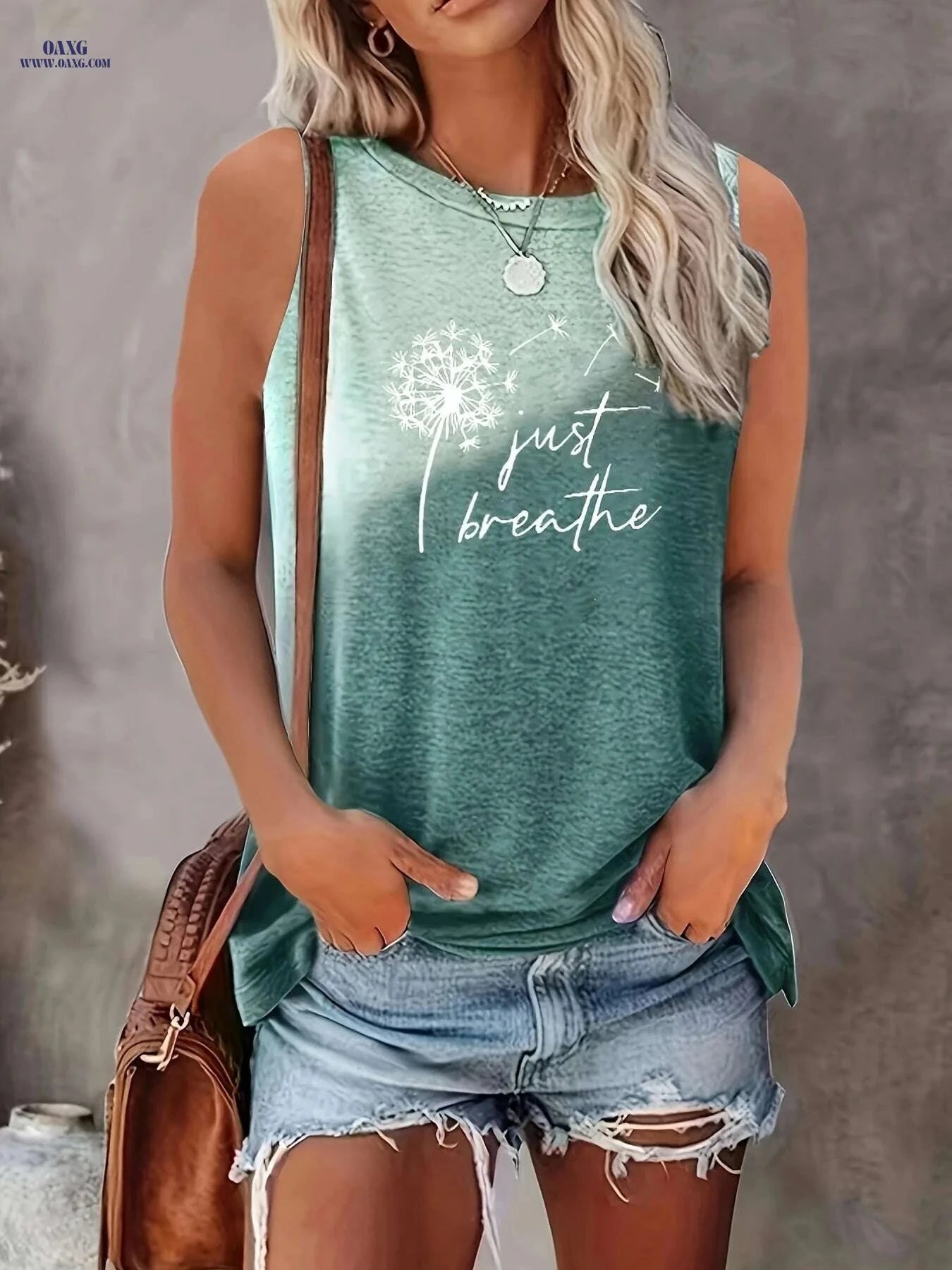 Vibrant Dandelion Print Tank Top - Soft, Breathable, Casual Style   OAXG grey / S