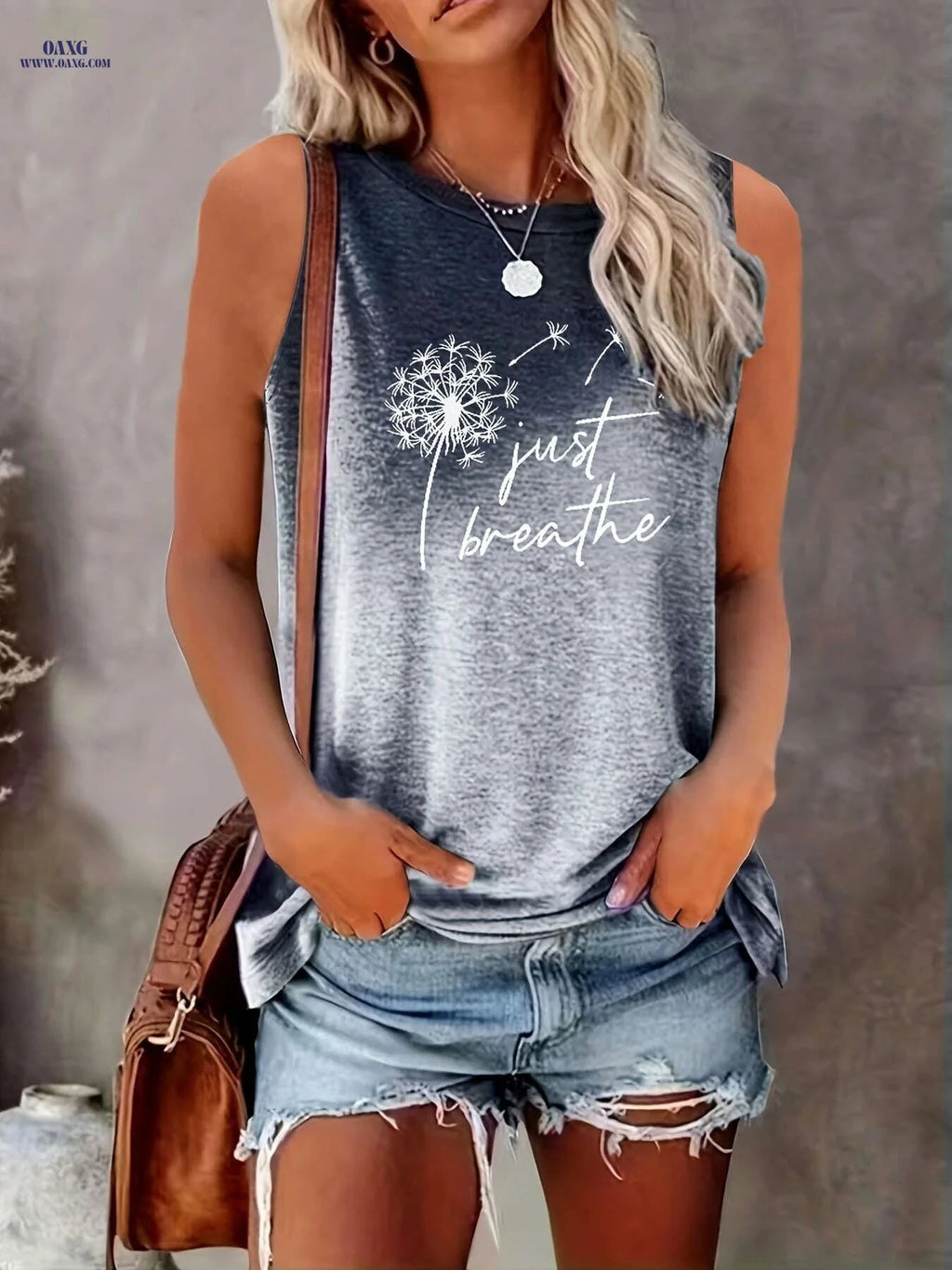 Vibrant Dandelion Print Tank Top - Soft, Breathable, Casual Style   OAXG grey / S
