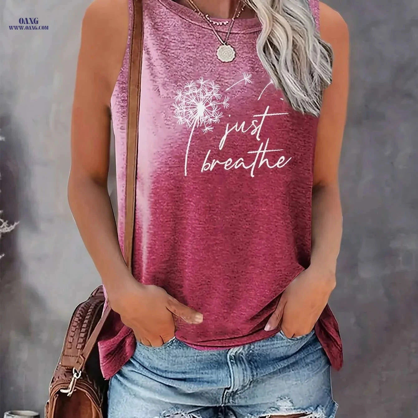 Vibrant Dandelion Print Tank Top - Soft, Breathable, Casual Style   OAXG grey / S