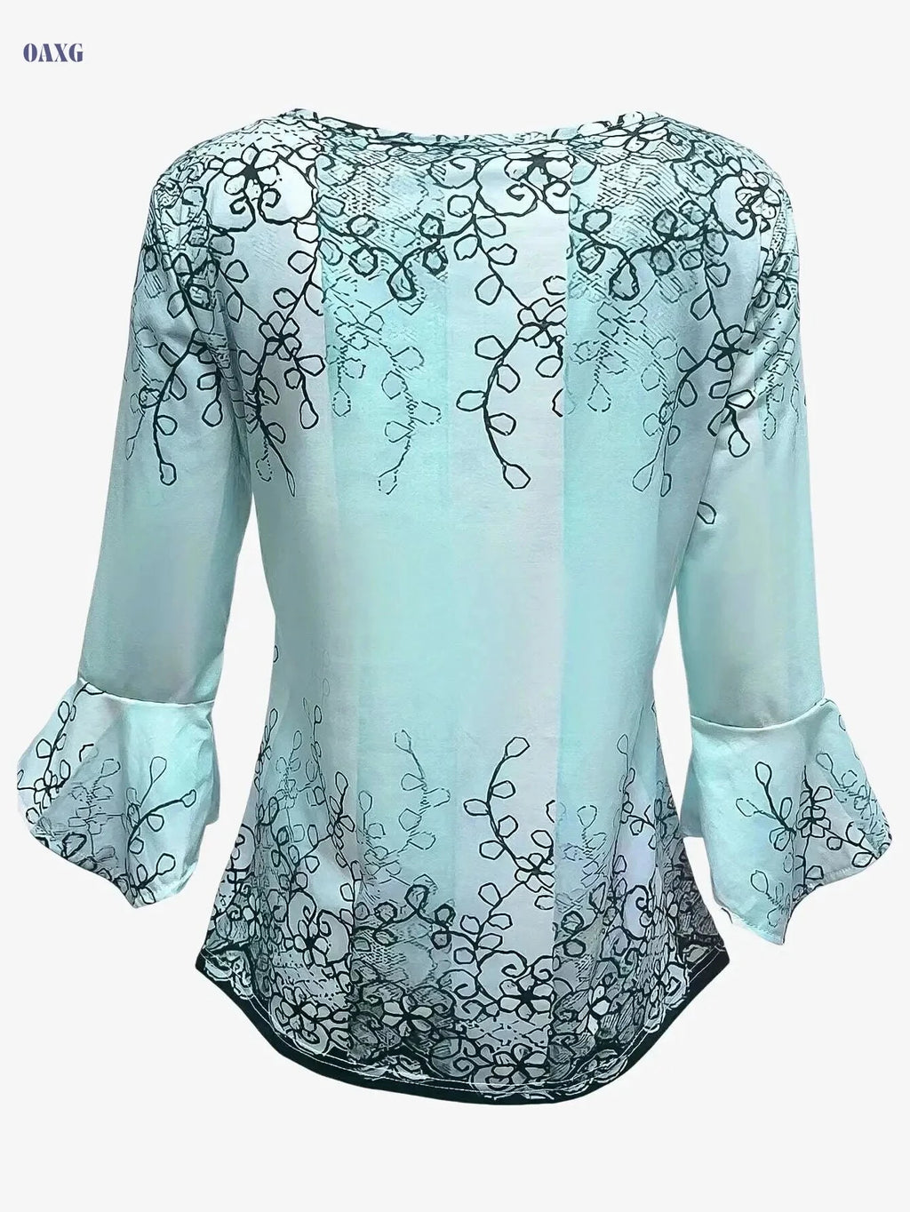 Vibrant Floral Crew Neck Blouse – Soft, Casual Ruffle Trim for All Seasons   OAXG 
