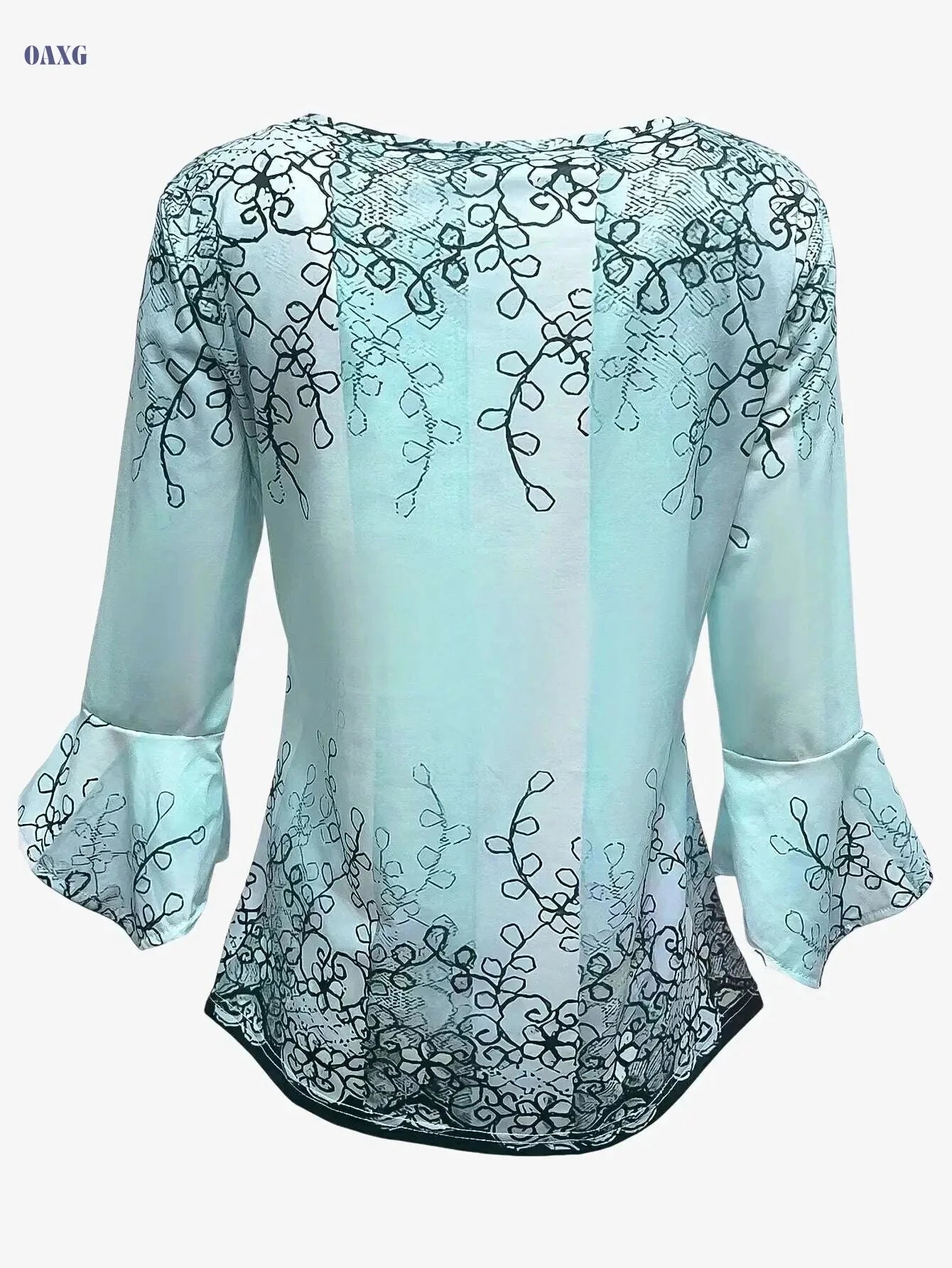 Vibrant Floral Crew Neck Blouse – Soft, Casual Ruffle Trim for All Seasons   OAXG 