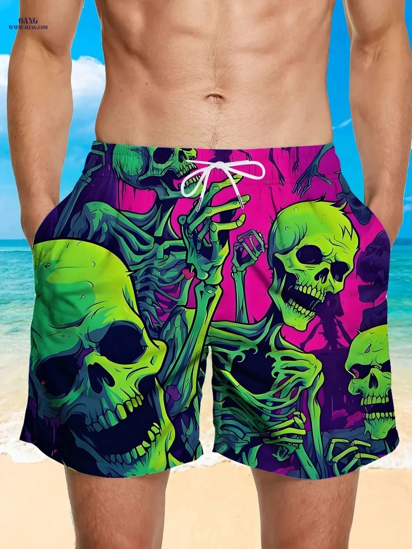 Vibrant Quick-Dry Men's Swim Trunks - Casual Beach Shorts with Pockets   OAXG Emerald Green / M