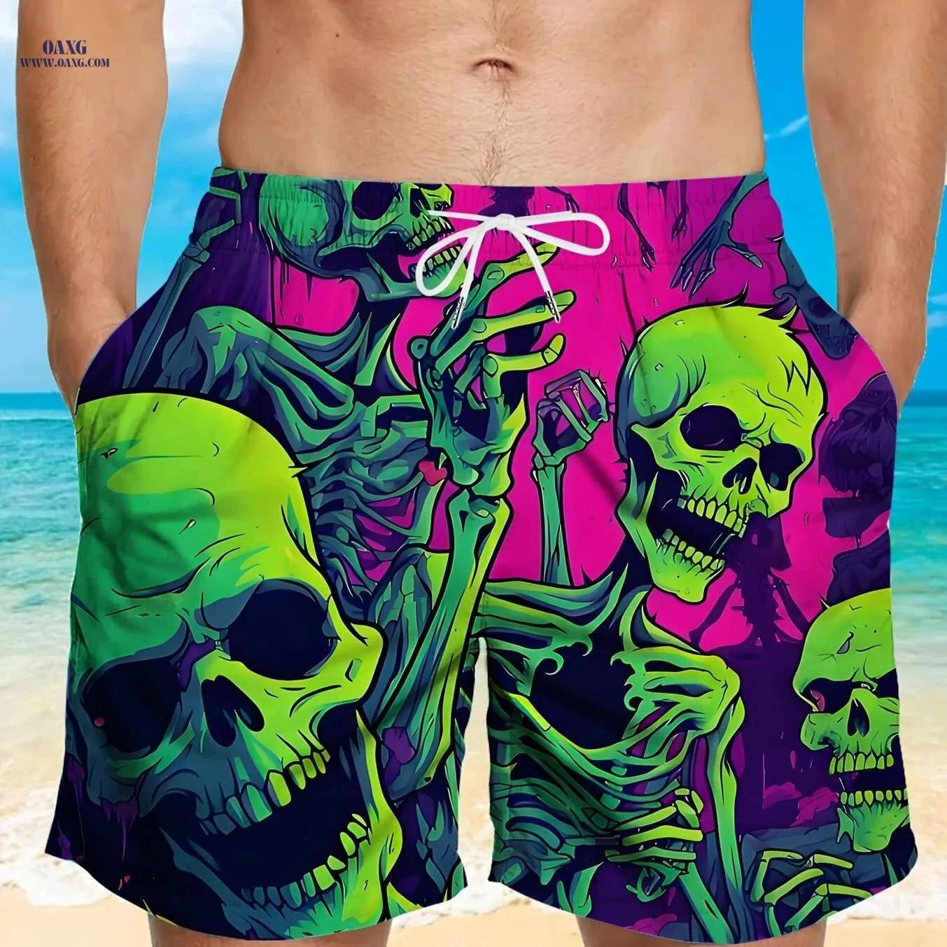 Vibrant Quick-Dry Men's Swim Trunks - Casual Beach Shorts with Pockets   OAXG Emerald Green / M