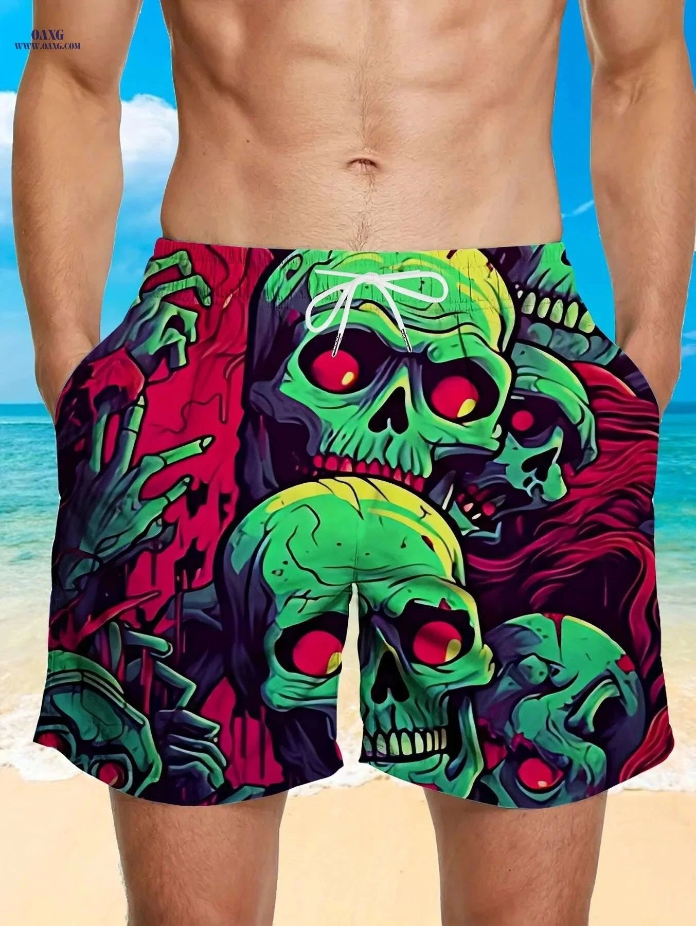Vibrant Quick-Dry Men's Swim Trunks - Casual Beach Shorts with Pockets   OAXG Emerald Green / M