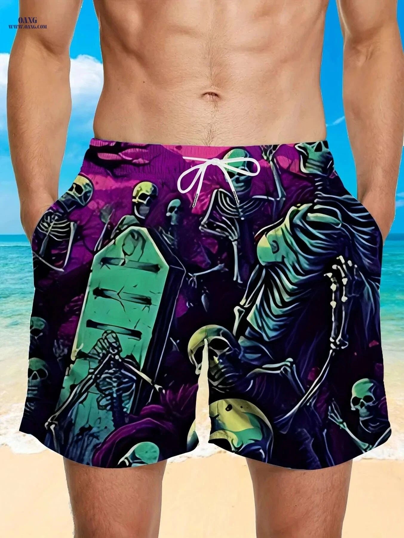 Vibrant Quick-Dry Men's Swim Trunks - Casual Beach Shorts with Pockets   OAXG Emerald Green / M