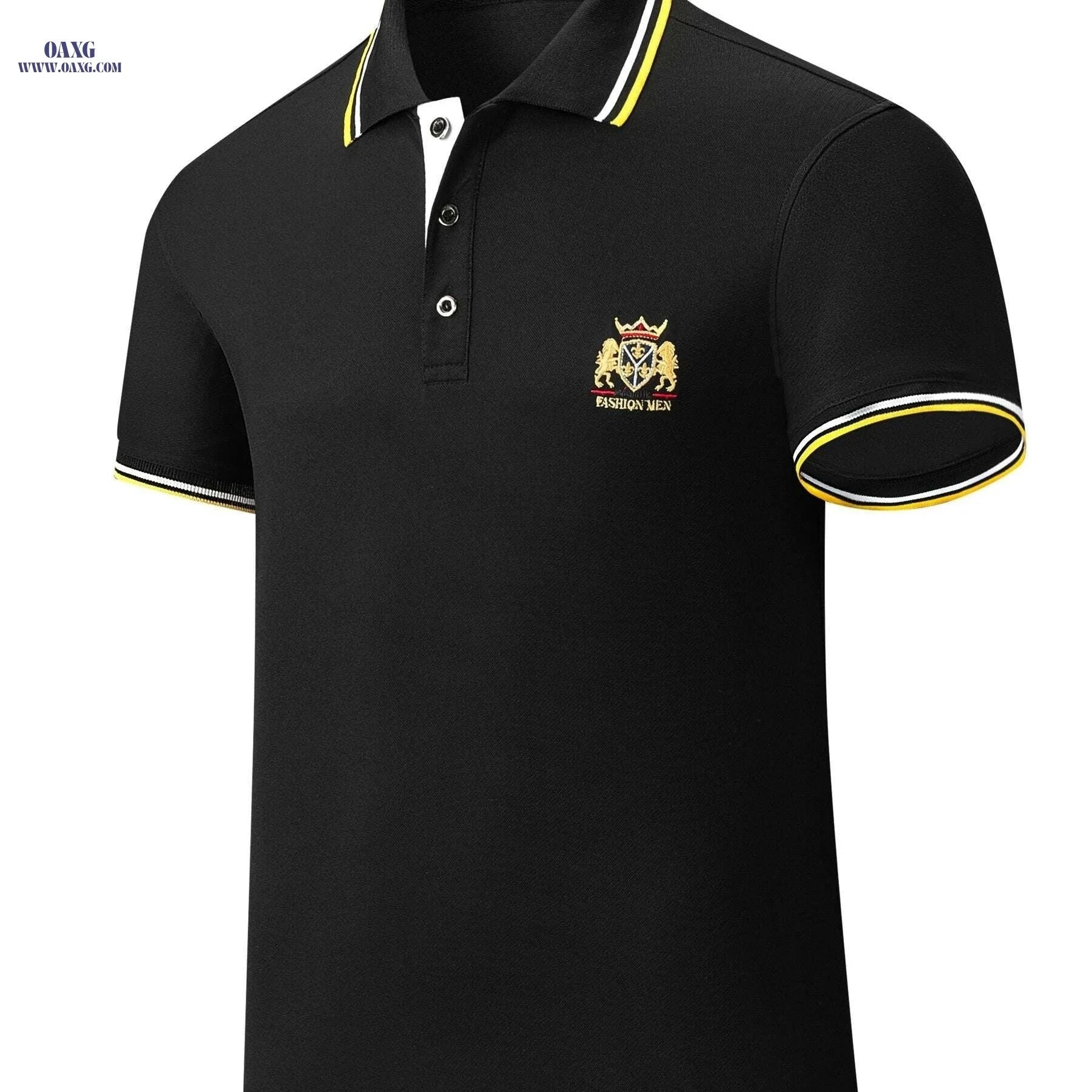 Vibrant Red Casual Shirt for Men - Short Sleeve, Embroidered Crest   OAXG Yellow / XS