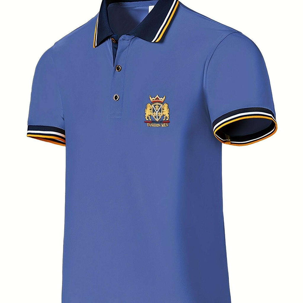 Vibrant Red Casual Shirt for Men - Short Sleeve, Embroidered Crest   OAXG Yellow / XS