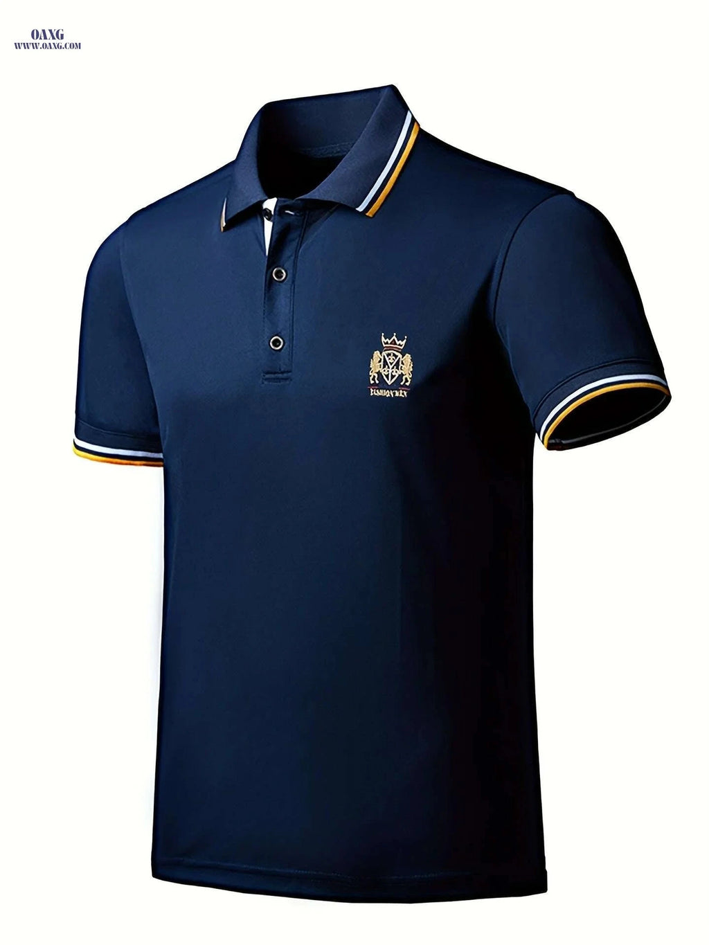 Vibrant Red Casual Shirt for Men - Short Sleeve, Embroidered Crest   OAXG Yellow / XS
