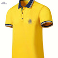 Vibrant Red Casual Shirt for Men - Short Sleeve, Embroidered Crest   OAXG Yellow / XS